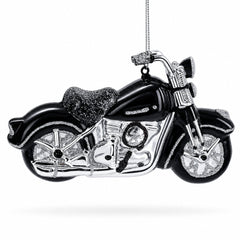 Black & White Motorcycle Glass Christmas Ornament
