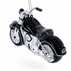 Black & White Motorcycle Glass Christmas Ornament