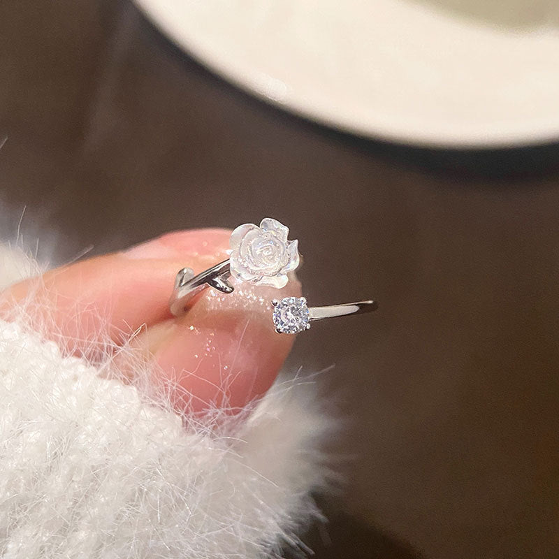 Adjustable Camellia Flower Open Ring Jewelry Accessory