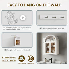 Arched Wall Mounted Medicine Cabinets with Tempered Glass Doors,Bathroom Cabinet with Adjustable Shelf for Kitchen,Living Room
