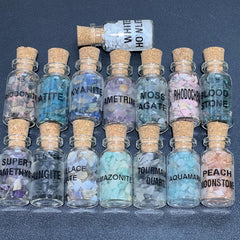 Gemstone Bottle Collection - 15-Piece Natural Rough Crystal Chips Gift Set Box Flat