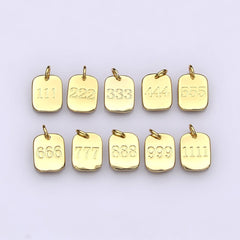 Dainty 24K Gold Filled Angel Number Numerology Engraved Small Military Tag Charm add on Pendant | AC072-AC081