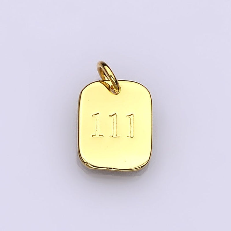 Dainty 24K Gold Filled Angel Number Numerology Engraved Small Military Tag Charm add on Pendant | AC072-AC081