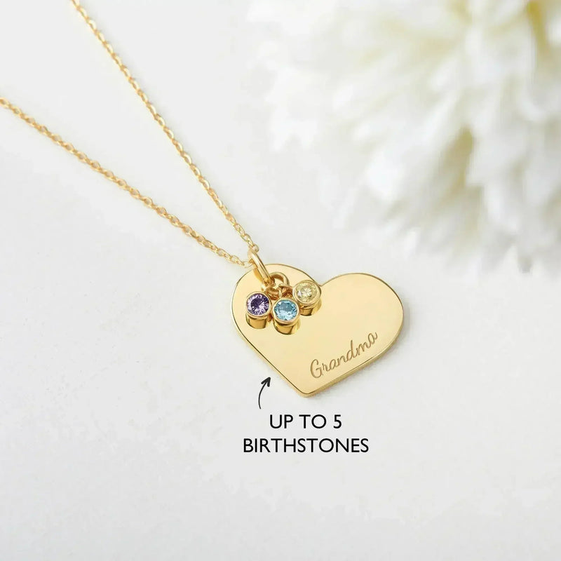 Family Birthstone Necklace, Grandma Gift Birthstone, Heart Necklace