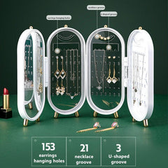 Desktop Jewelry Storage Box Multilayer Dustproof Earrings Rings Necklaces Display Holder Case for Women Jewelry Organizer Box Collapsible Earring Holder Jewelry Organizer Box with Mirror Earring Necklace Jewelry Box Organizer