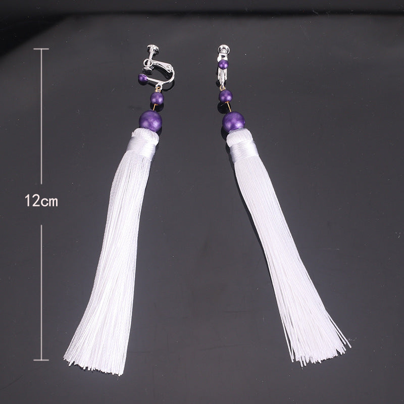 Earrings with Purple Pearl Tassels - Elan Cosplay Style