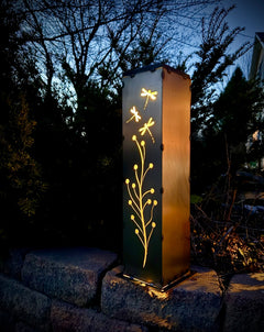 Dragonfly Branch Solar Luminary Pillar - Steel