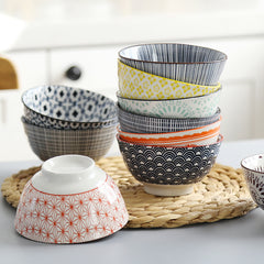 5-Inch Japanese Glazed Ceramic Threaded Rice Bowl