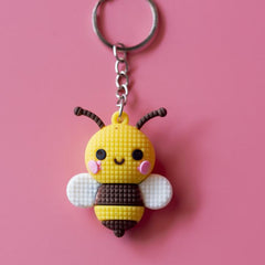 3D Knitting Cartoon Bee Keychain with Cat and Bear Pendant