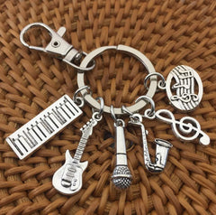 Music Keychain with Piano, Guitar, Saxophone Design