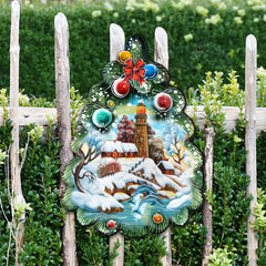 Lighthouse Tree Christmas Door Decor by G. DeBrekht - Coastal Holiday Decor - 8119185H