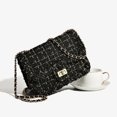 Beige White Woolen Chain Single Shoulder Bag 2024
