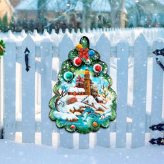 Lighthouse Tree Christmas Door Decor by G. DeBrekht - Coastal Holiday Decor - 8119185H