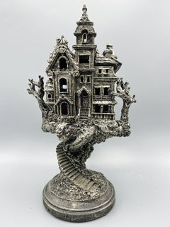 Haunted Mansion, Resin Sculpture with LED Tea Light | Victorian Gothic Haunted House Statue | 9” Gift for Gamers and Spooky Home Decor