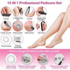 Electric Foot Callus Remover Foot Grinder Rechargeable Foot File Dead Skin Pedicure Machine w/ 3 Roller Heads 2 Speeds 18 in 1 Foot Care Tool