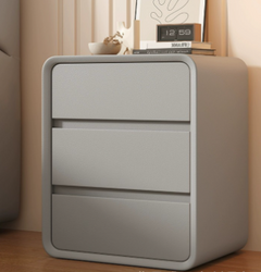 Modern Minimalist Wooden Nightstand in Cream White