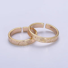 Gold Celestial Astronomy RING SET, Engraved Sun & Moon & Stars Gold Band Rings, 16K Gold Filled Adjustable Rings U-442