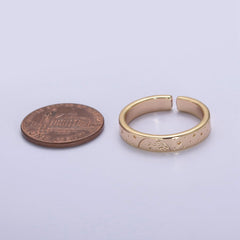 Gold Celestial Astronomy RING SET, Engraved Sun & Moon & Stars Gold Band Rings, 16K Gold Filled Adjustable Rings U-442