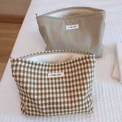 Houndstooth Cotton Plaid Makeup Bag for Women