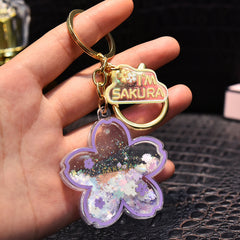 Acrylic Cherry Blossom Heart Girl Car Keychain Pendant