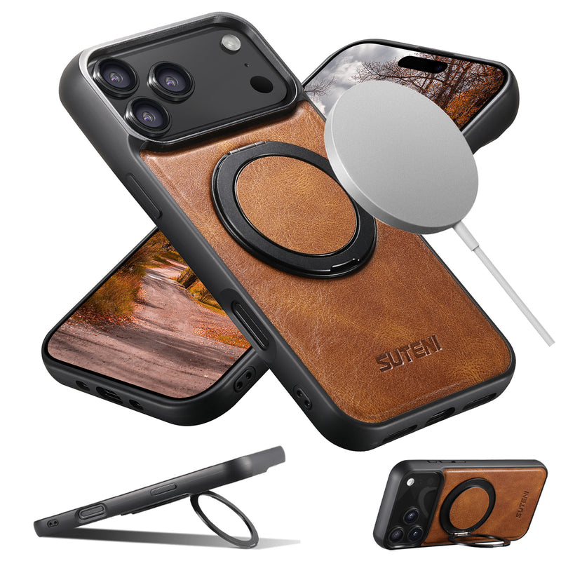 Magnetic Leather Phone Case with Ring Stand