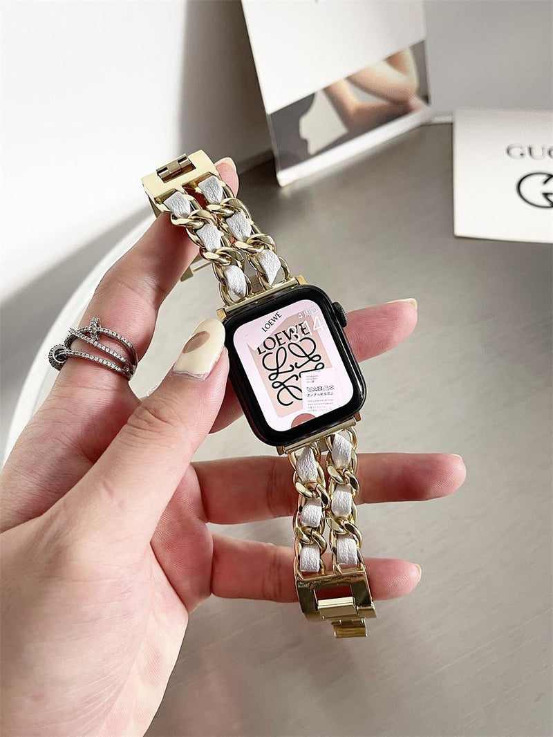 Leather and Metal Designer Strap for Apple Watch Series 8