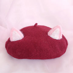 Women's Wool Tweed Cat Ears Hat - Soft and Cute