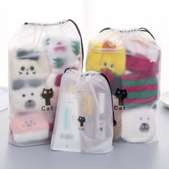 Cartoon Black Cat Drawstring Storage Bag