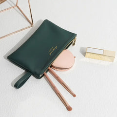 Letter Graphic Soft Leather Makeup Bag with Wristlet