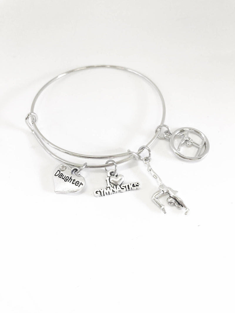 Gymnastics Expanding Bangle Charm Bracelet, Gymnastics Mom, Gymnastics Jewelry Gift For Her, Gymnast Graduation Gift, Gymnast Award Jewelry