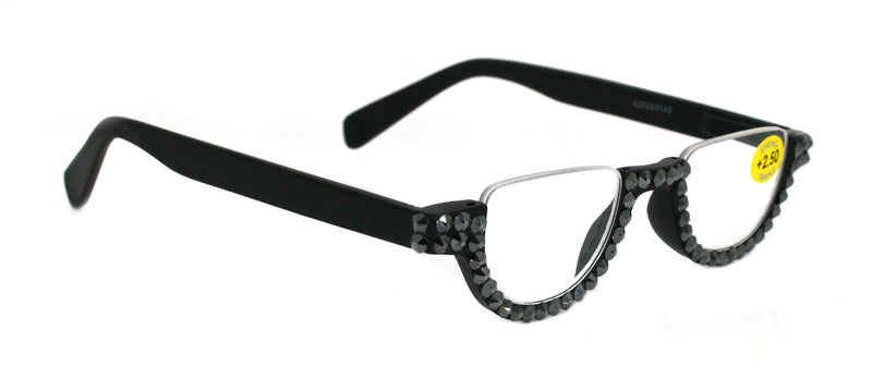 Half Moon, (Bling) Woman Reading Glasses Adorned W (Hematite) Genuine European Crystals Reader +1.25 +1.50... +4  Frame, NY Fifth Avenue.