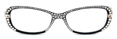 Glamour Quilted, (Bling) Reading Glasses For Women With (Full Top)  Genuine European Crystals+1.25 to +3 (White, Black) NY fifth avenue.