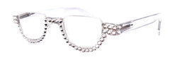 Half Moon, (Bling) Reading Glasses For Woman Adorned W (Clear) Genuine European Crystals, (Translucent) Lower Nose Frame, NY Fifth Avenue