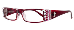 The French, (Bling) (Fleur De Lis) Women Reading Glasses W Genuine European  AB n Rose Crystals +1 .. +3 (Red) Frame, NY Fifth Avenue