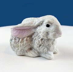 Cute Porcelain Gray Bunny with Pink Ears. Rabbit Figurine for Kids Room, Easter Spring Celebration. Dining Rm Display. Collectible Statuette