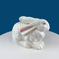 Cute Porcelain Gray Bunny with Pink Ears. Rabbit Figurine for Kids Room, Easter Spring Celebration. Dining Rm Display. Collectible Statuette