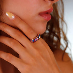 Baguette Gemstone Ring | Adjustable Birthstone Jewelry in Sterling Silver