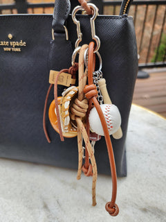 Sports & Snack Lover's Delight Bag Charm - Baseball, Football, and Pretzel Keychain