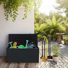 75 Gallon Heavy-Duty Outdoor Deck Box – Waterproof Patio Storage Box with Hinged Lid, Lockable & Easy Assembly