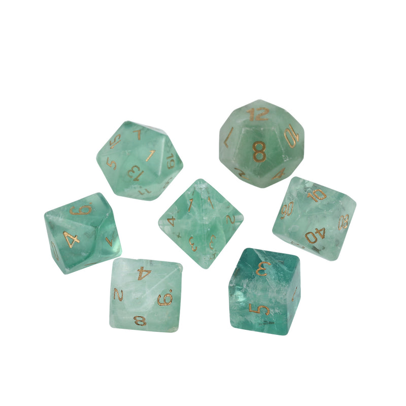 Natural Green Fluorite DND Dice Set (7 Pieces)