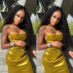 Popular Black Long Curly Wig with Middle Parting