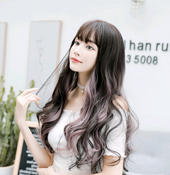 Ladies' Multicolor Gradient Long Wavy Wig with Bangs