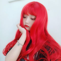 Long Pink Wavy Wig with Bangs for Women (Full Cap)