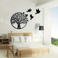 Round Metal Tree of Life Wall Art Decor (1pc)