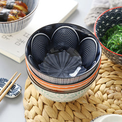 5-Inch Japanese Glazed Ceramic Threaded Rice Bowl