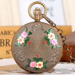 Antique Mechanical Pocket Watch with Engraved Flowers