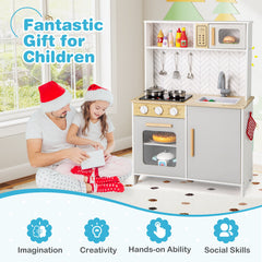 Kids Kitchen Playset with Lights Sounds Microwave Stoves Sink Oven and Cooking Accessories-White