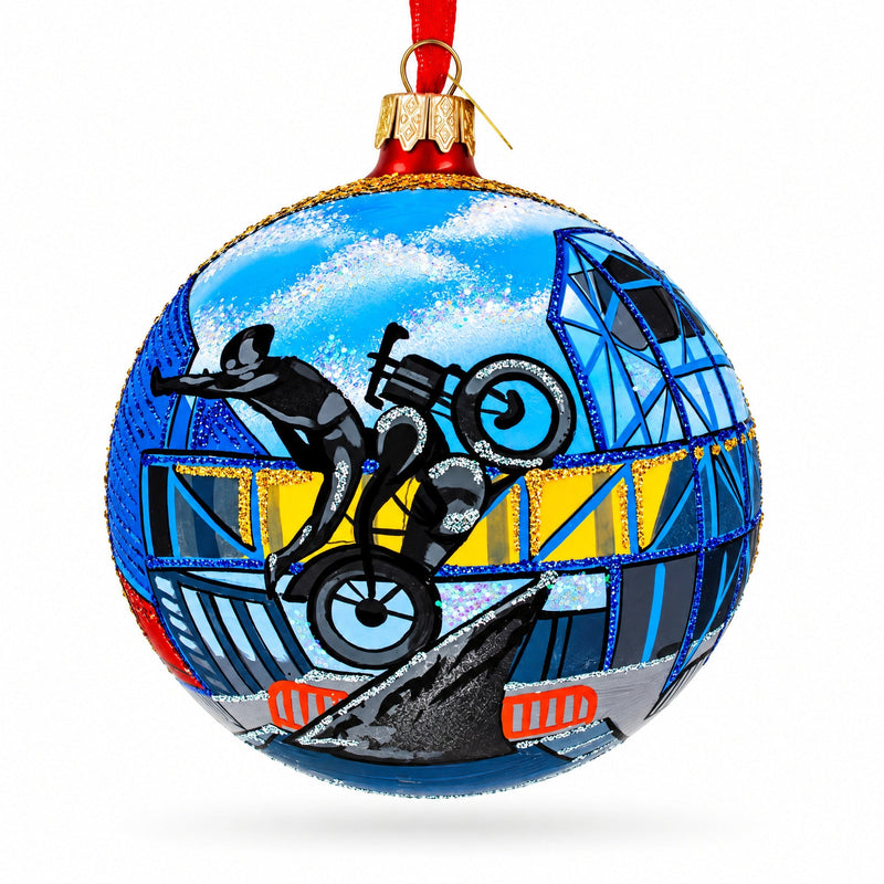 Motorcycle Museum, Milwaukee, Wisconsin Glass Ball Christmas Ornament 4 Inches