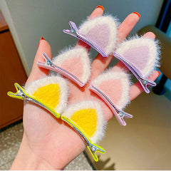 Plush Cat Ears Hairpin for Girls - Cute Cartoon Clips