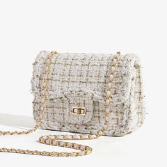 Beige White Woolen Chain Single Shoulder Bag 2024